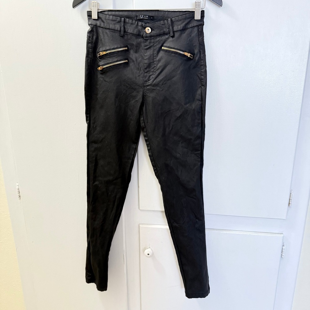 Spym Black Coated Skinny Pants Women's Size 38 High Rise Faux Leather Look